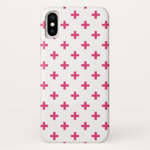 Fuchsia polka crosses on white Case-Mate iPhone case