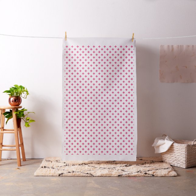 Fuchsia polka crosses on white fabric (In Situ)