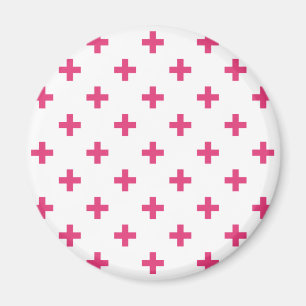 Fuchsia polka crosses on white magnet