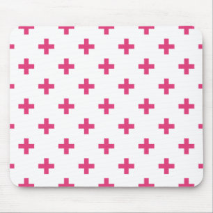 Fuchsia polka crosses on white mouse pad