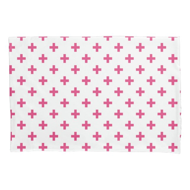 Fuchsia polka crosses on white pillowcase (Front)