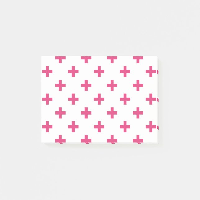 Fuchsia polka crosses on white post-it notes (Front)