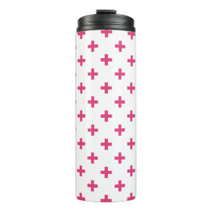 Fuchsia polka crosses on white thermal tumbler