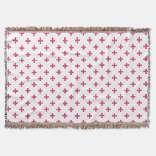Fuchsia polka crosses on white throw blanket