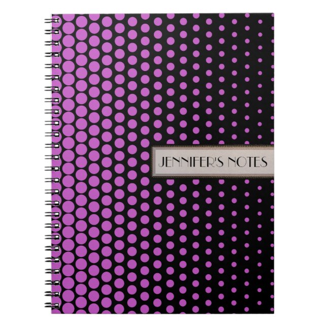Fuchsia Polka Dot Elegant Modern Black Notebook (Front)