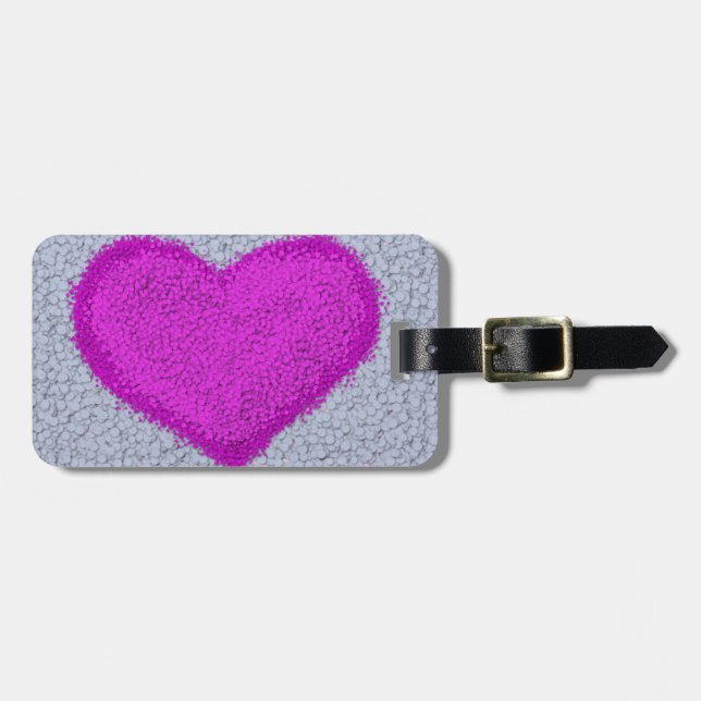 Fuchsia Polka-Dot Heart Painting Luggage Tag (Front Horizontal)