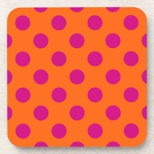 Fuchsia polka dots on orange coaster