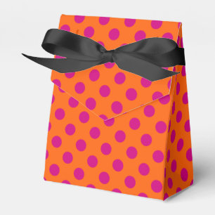 Fuchsia polka dots on orange favour box