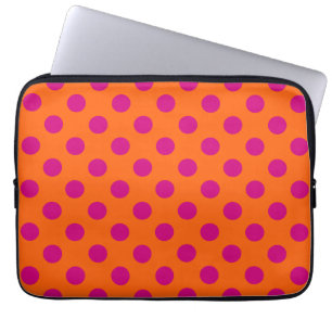 Fuchsia polka dots on orange laptop sleeve