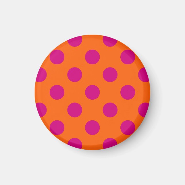 Fuchsia polka dots on orange magnet (Front)