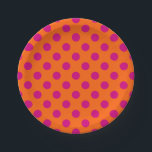 Fuchsia polka dots on orange paper plate<br><div class="desc">Fuchsia polka dots on orange</div>
