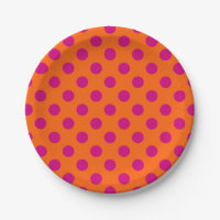 Fuchsia polka dots on orange