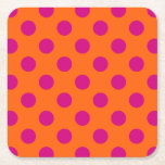 Fuchsia polka dots on orange square paper coaster<br><div class="desc">Fuchsia polka dots on orange</div>
