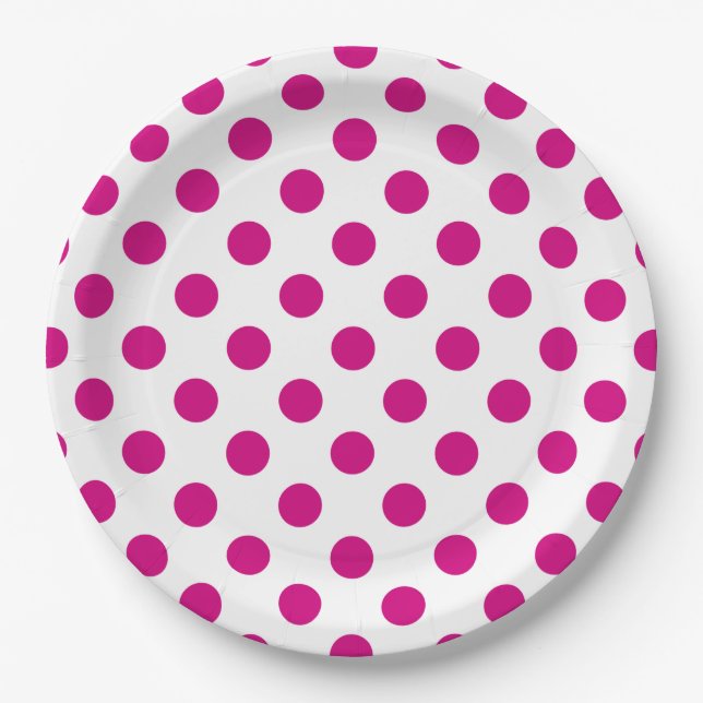 Fuchsia polka dots paper plate (Front)