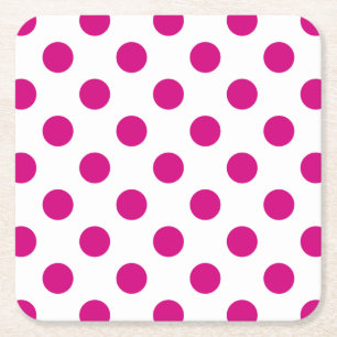 Fuchsia polka dots square paper coaster