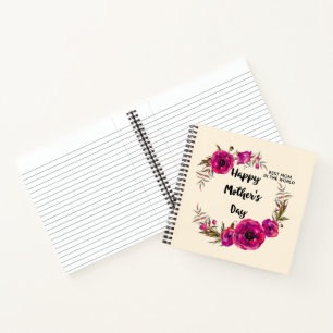 Fuchsia Poppies Floral Wreath Happy Mother's Day Notebook
