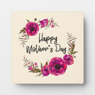 Fuchsia Poppies Floral Wreath Happy Mother's Day Plaque