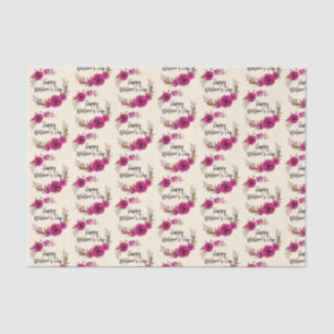 Fuchsia Poppies Floral Wreath Happy Mother's Day Tissue Paper