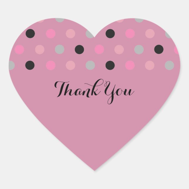 Fuchsia Pretty Polka Dots Thank You Heart Sticker (Front)