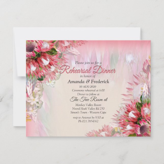 Fuchsia  Protea's - Blush & Gold Rehearsal dinner Invitation (Front)