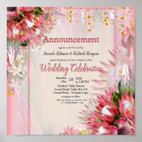 Fuchsia  Protea's with Blush & Gold Announcement