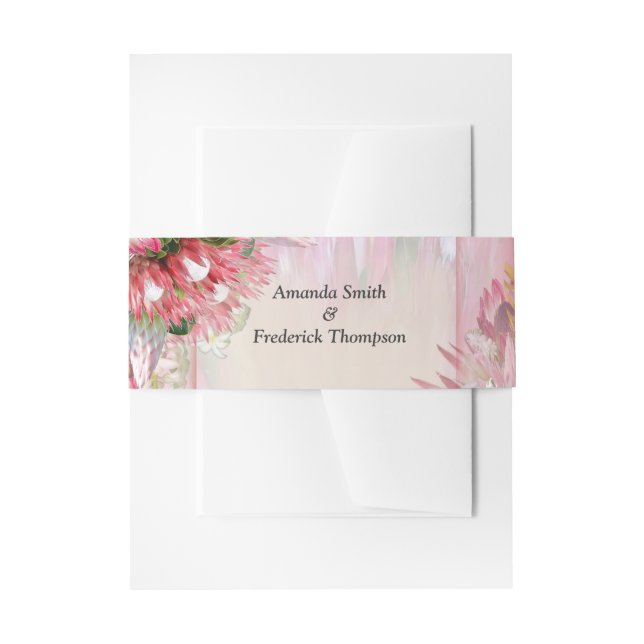 Fuchsia  Protea's with Blush & Gold  Envelope Band Invitation Belly Band (Front Example)