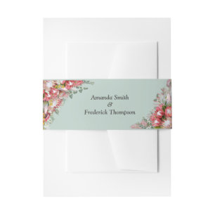 Fuchsia Protea's with Green & Gold Envelope Band Invitation Belly Band