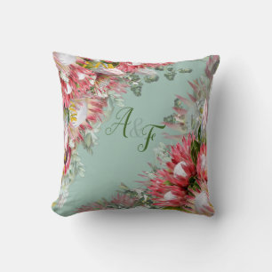 Fuchsia  Protea's with Greens & Gold  Wedding Gift Cushion