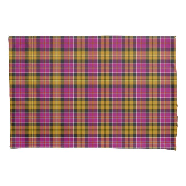 Fuchsia Purple and Gold Culloden Scottish Tartan Pillowcase (Front)