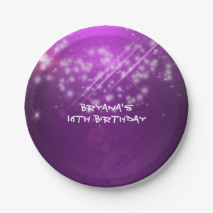 Fuchsia Purple Sparkle Club Birthday Party Plates
