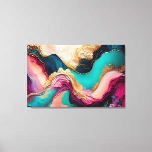 Fuchsia, Purple, Teal & Gold Marble Abstract Art Canvas Print