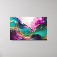 Fuchsia, Purple, Teal & Gold Marble Abstract Art