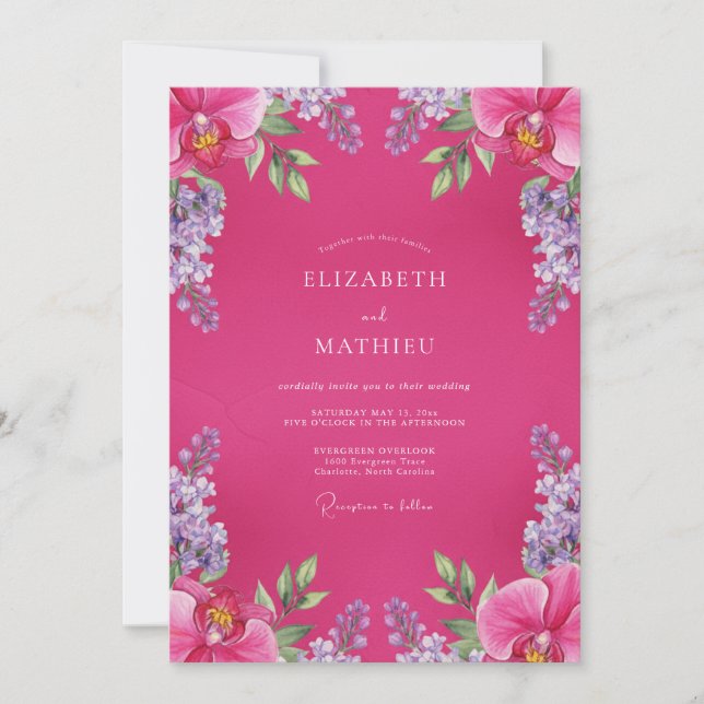 Fuchsia Purple Vine Wedding Invitation (Front)