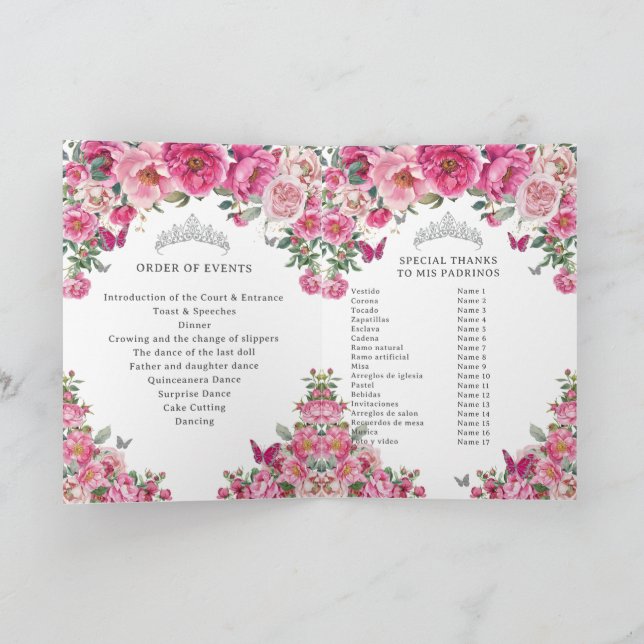 Fuchsia Quinceanera Padrinos Church Events Program Programme (Inside)
