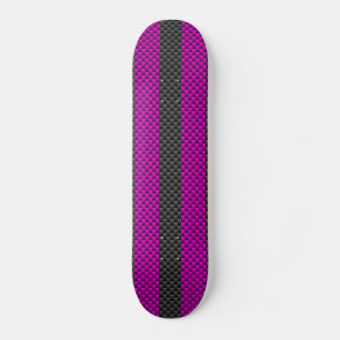 Fuchsia Racing Stripes in Carbon Fibre Style Skateboard