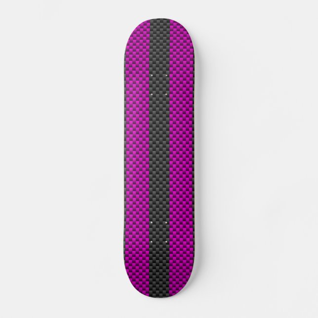 Fuchsia Racing Stripes in Carbon Fibre Style Skateboard (Front)