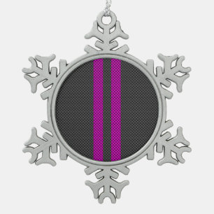 Fuchsia Racing Stripes in Carbon Fibre Style Snowflake Pewter Christmas Ornament