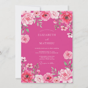 Fuchsia Radiant Romantic Floral Wedding Invitation