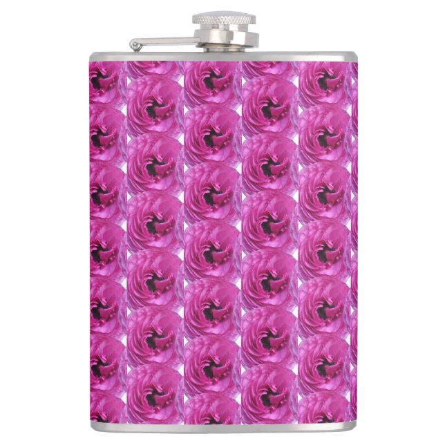 Fuchsia Ranunculus - Modern Floral Design Hip Flask (Front)