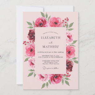Fuchsia Ranunculus Soft Eucalyptus Wedding Invitation