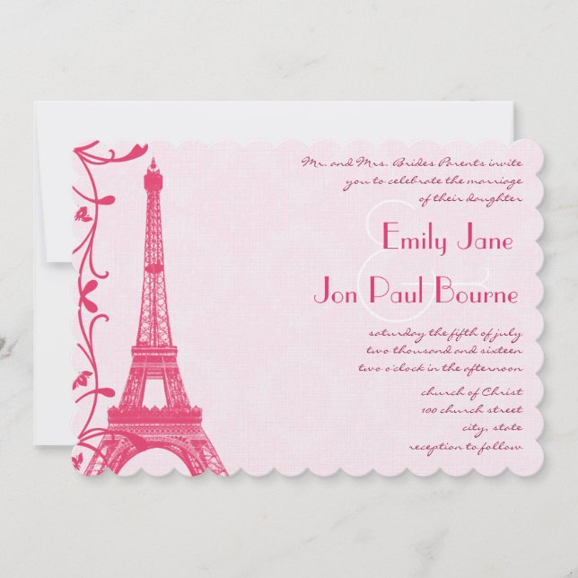 Fuchsia Raspberry Eiffel Tower  Wedding Invitation (Front)