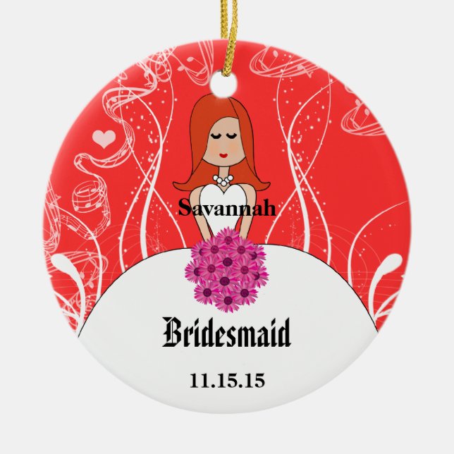 Fuchsia Red Head Wedding Gown Bridesmaid Ornament (Front)