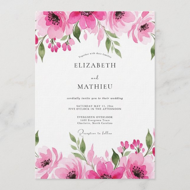 Fuchsia Romantic Bloom Wedding Invitation (Front)