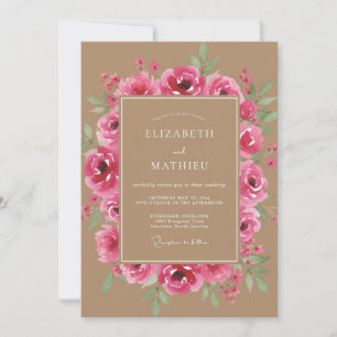 Fuchsia Romantic Floral Wedding Invitation