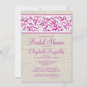 Fuchsia Rustic Burlap Linen Bridal Shower Invites