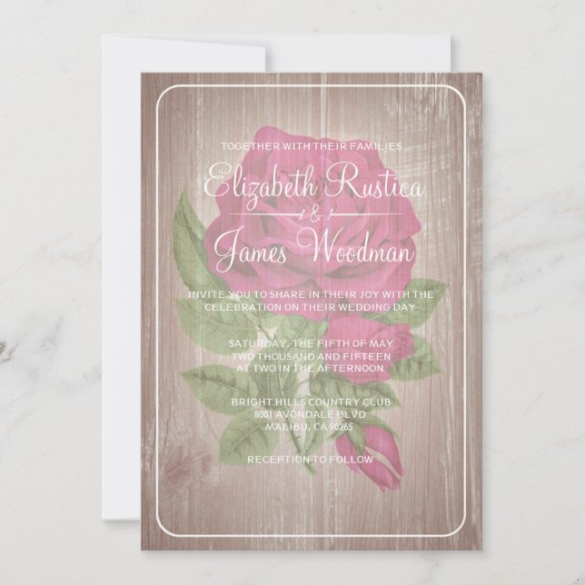 Fuchsia Rustic Floral Wedding Invitations (Front)