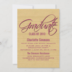 Fuchsia Rustic Script Graduation Invite