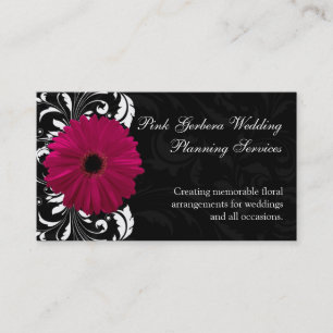 Fuchsia Scroll Gerbera Daisy w/Black and White Business Card