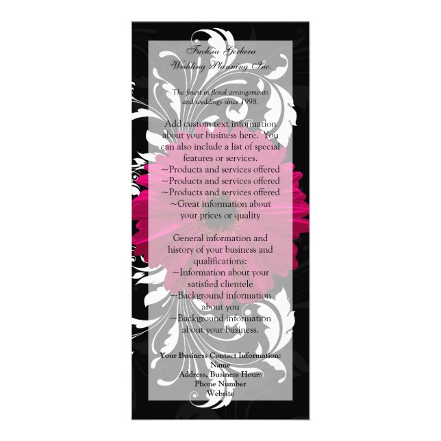 Fuchsia Scroll Gerbera Daisy w/Black and White Rack Card (Front)