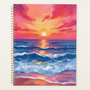 Fuchsia Shore Sunset   Ocean Waves Watercolor Planner